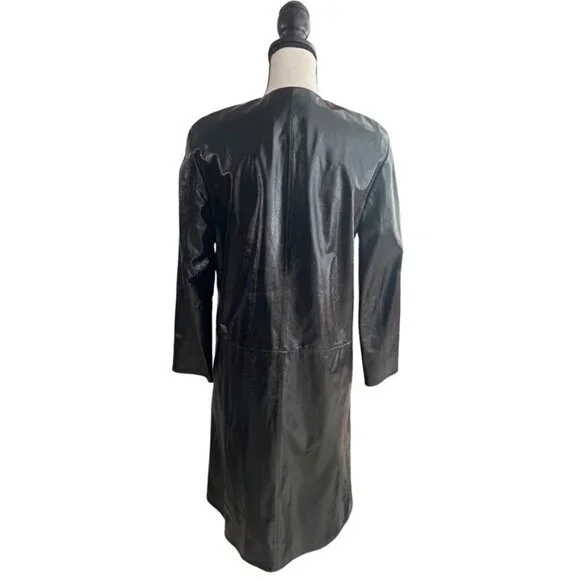 CHANEL black leather patent long lightweight jacket size 38